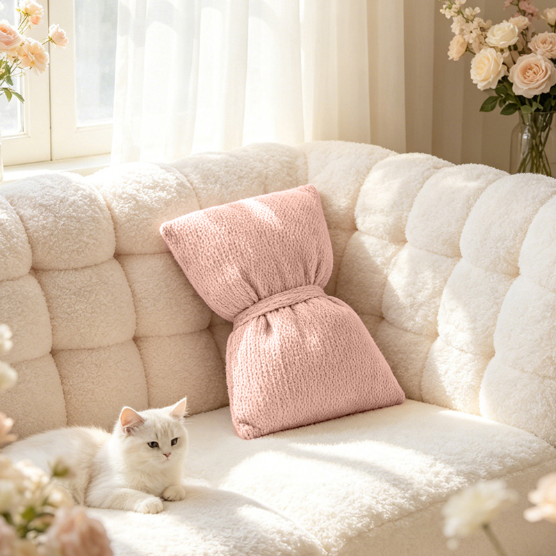 Pillow de lana simple, almohada de arco, sofá nórdico, almohada de decoración para el hogar, suave, versátil, decoración elegante