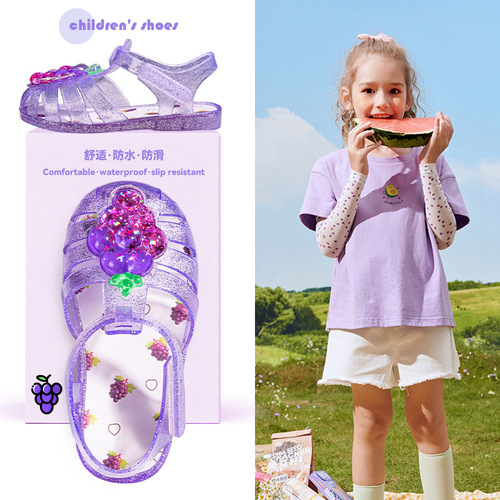 Girls sandals summer princess style summer new children's beach shoes baby toe jelly shoes crystal shoes