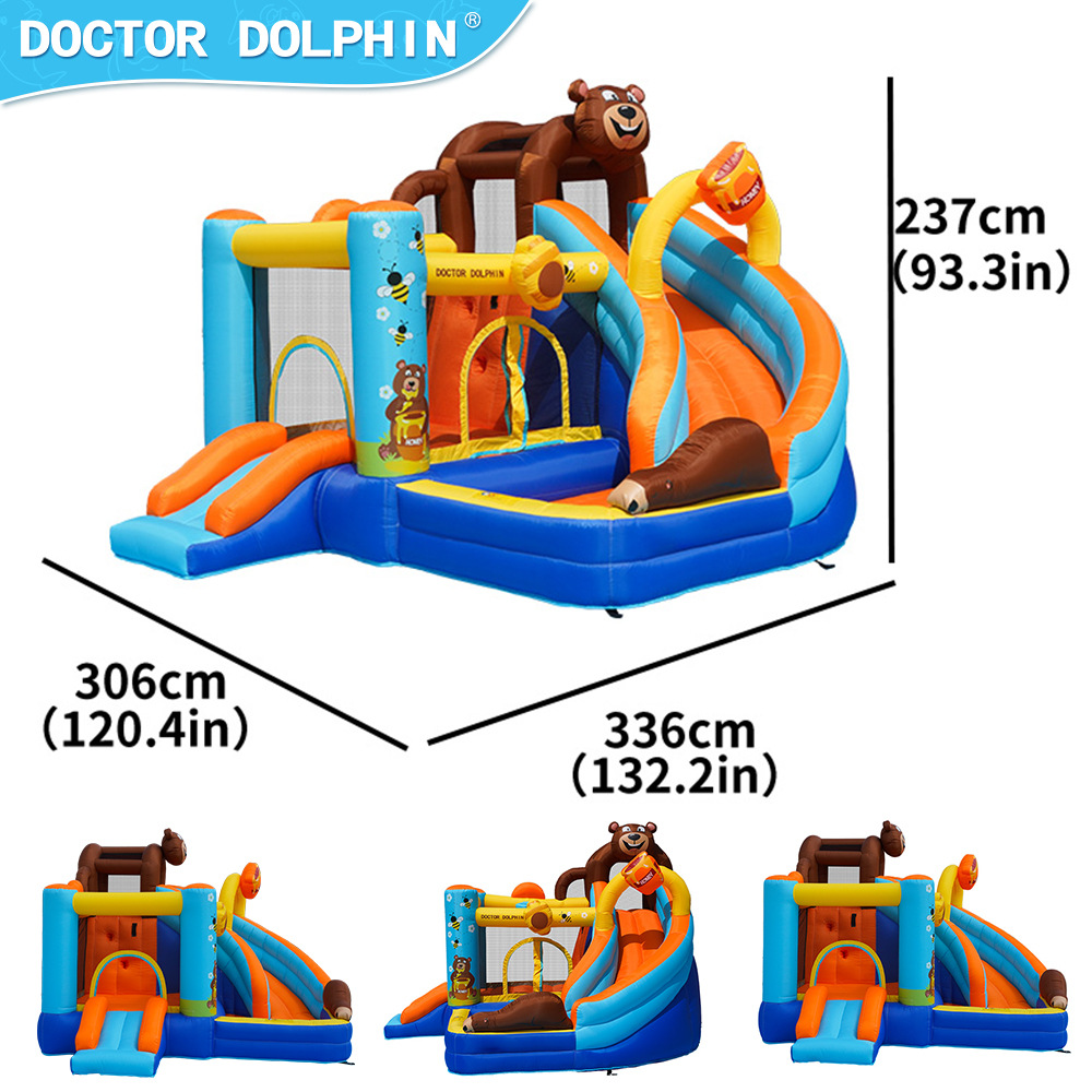 Castillo inflable para exteriores, tobogán infantil, trampolín, pequeño parque de atracciones, castillo, trampolín inflable antideslizante, piscina de olas
