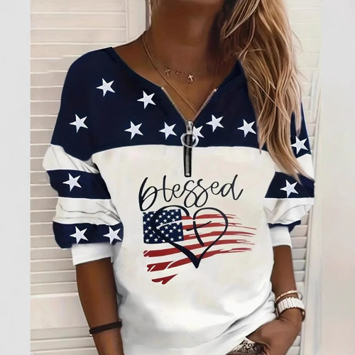 Independent Station European and American women's clothing spring and autumn trend casual national flag sweatshirt half zipper sweaters wholesale