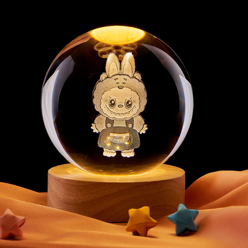 Labubu のさまざまなクリスタルボールナイトライトクリエイティブ発光装飾品デスクトップフィギュアギフト漫画かわいい|undefined