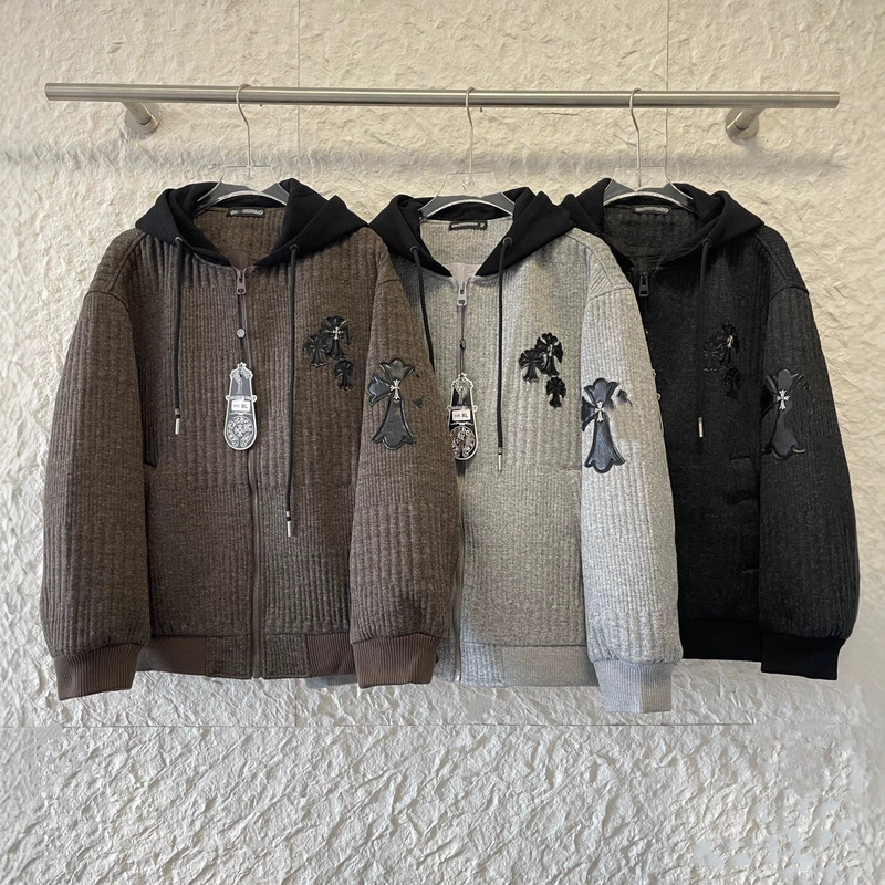 Cross-border authentic version C+H 2026 autumn/winter bestseller: cross-stitch embroidered wool zip-up hooded knit jacket Cross-border authentic version C+H 2026 autumn/winter bestseller: cross-stitch embroidered wool zip-up hooded knit jacket