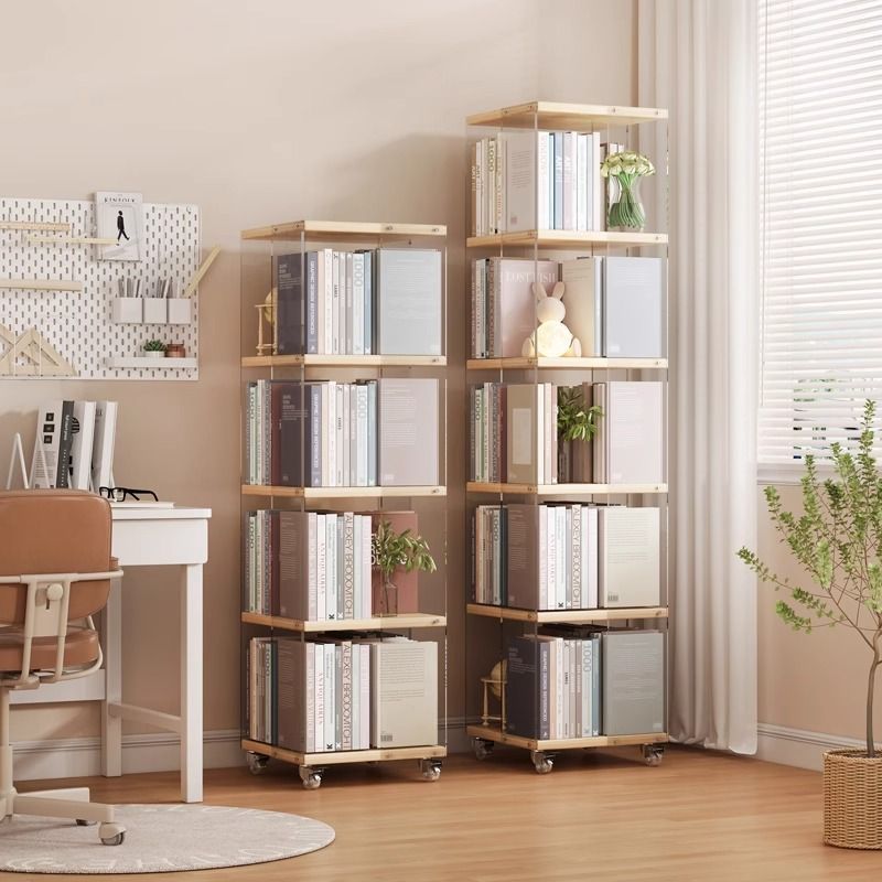 Multi-Layer Acrylic Rotating Bookshelf Floor-Standing Storage Rack for Home Use, Movable Display Rack for Living Room and Study, 2024 New Model