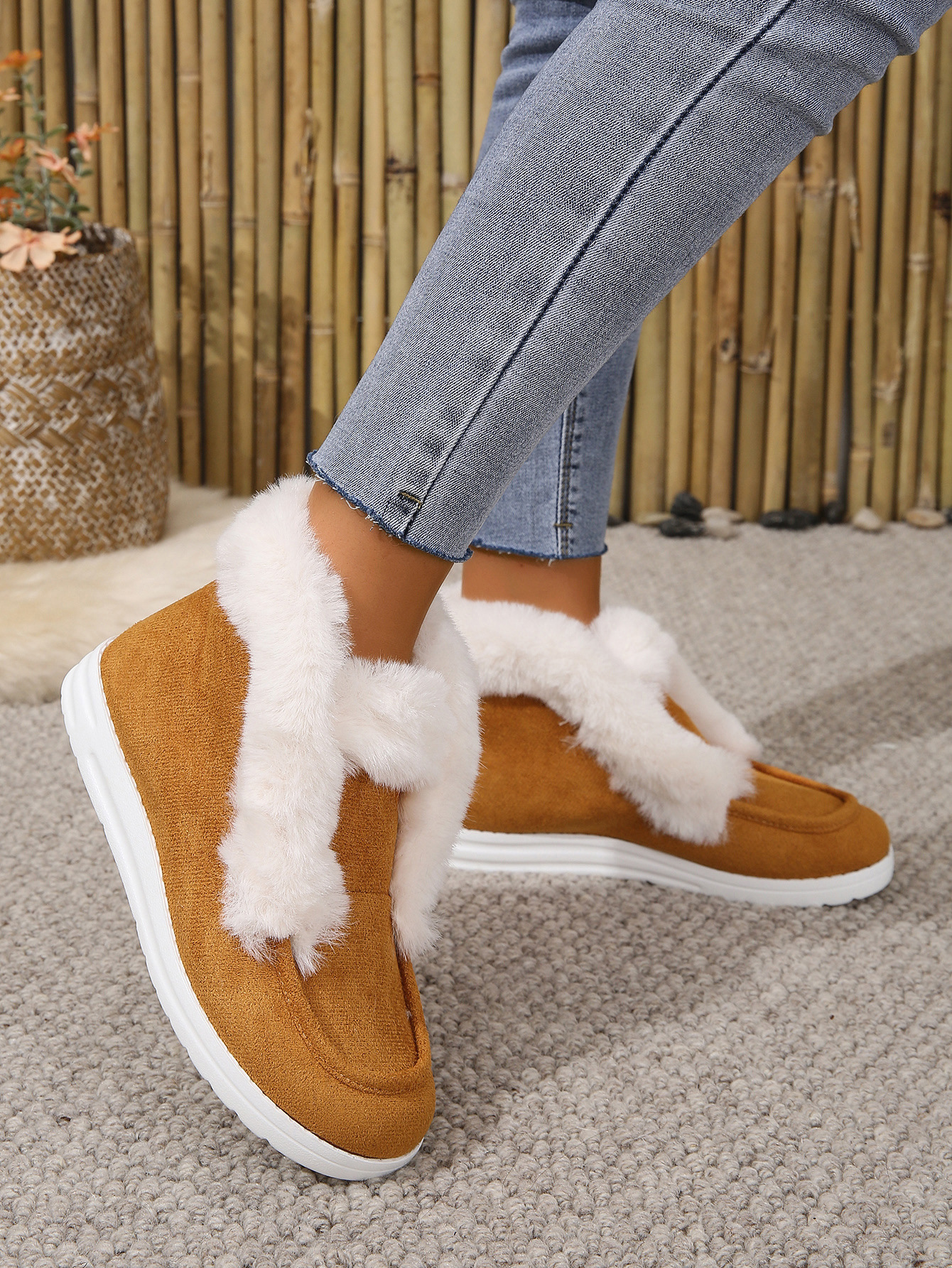 Plus-size color thick soles with fleece and thick fur suede snow boots for women to keep warm_voghion.com