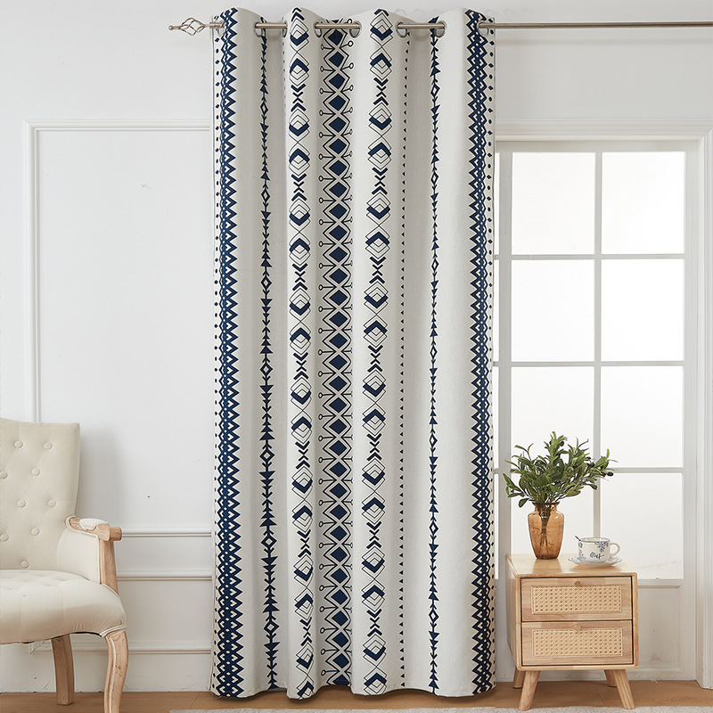 Tende oscuranti complete in cotone e lino retrò blu floreale_voghion.com