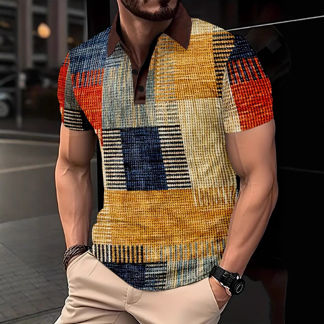 Camisa polo de solapa con botones de manga corta para hombre europeo y americano de Amazon Camisa de moda callejera con estampado digital 3D MB13