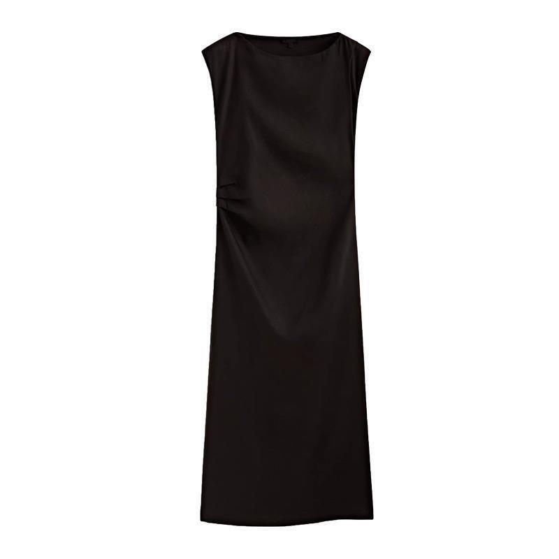 BM & MD & ZA Summer New Women's Pleated Linen Blend Long Sleeveless dress 6676100