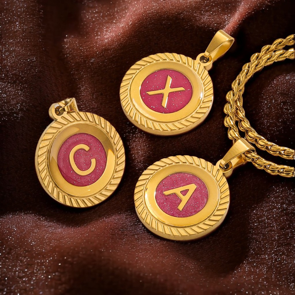 Colgante redondo encaje goteo acero inoxidable accesorios de letras inglesas diy pulseras pendientes ropa bolsas accesorios joyas