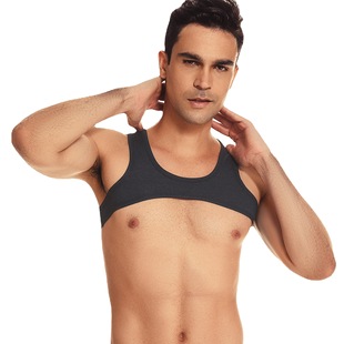 Summer European and American New Style Crop Top Tight-Fitting High-Elastic Nylon Ribbed Sexy Men's Belly-Showing Armor Vest with Exposed Breasts
