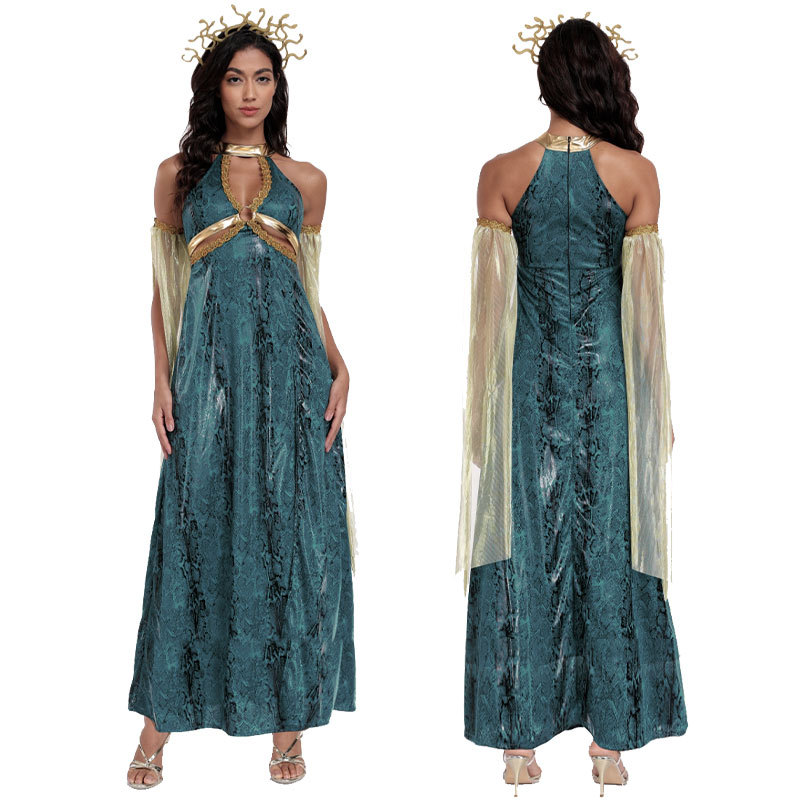 万圣节cos服装蛇女cos服万圣节希腊神话青色戈耳工蛇发女妖美杜莎