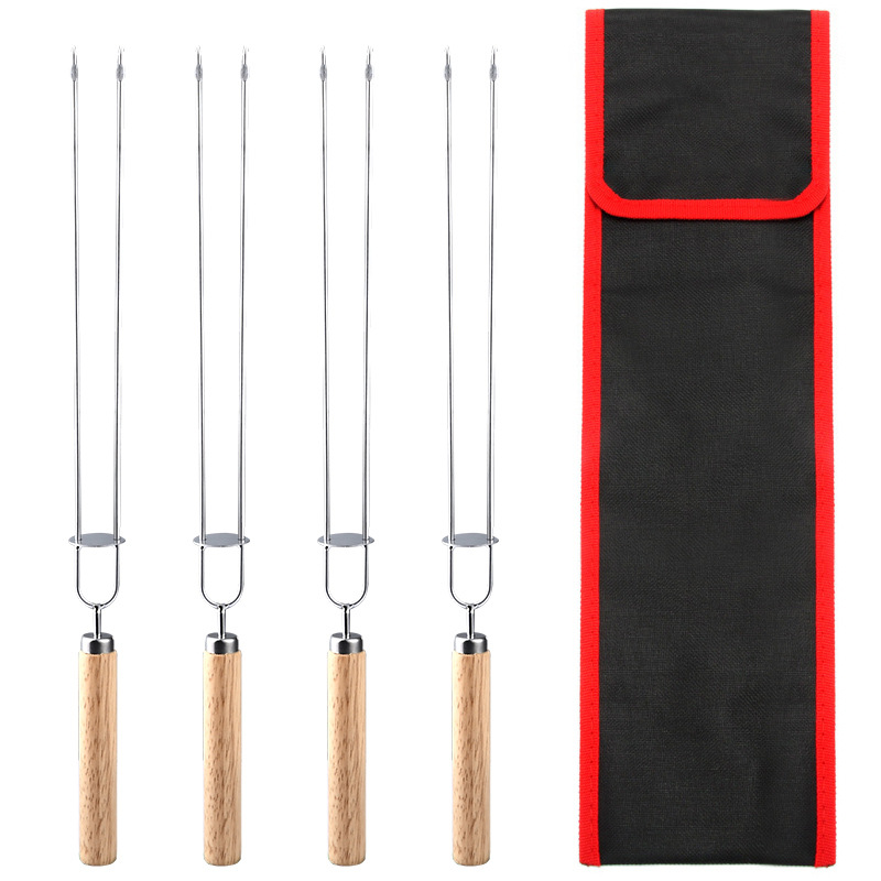 Transfronterizo de acero inoxidable de roble horquilla de barbacoa kebab de cordero palo de barbacoa de hierro plano aguja de barbacoa aparatos de alambre de barbacoa