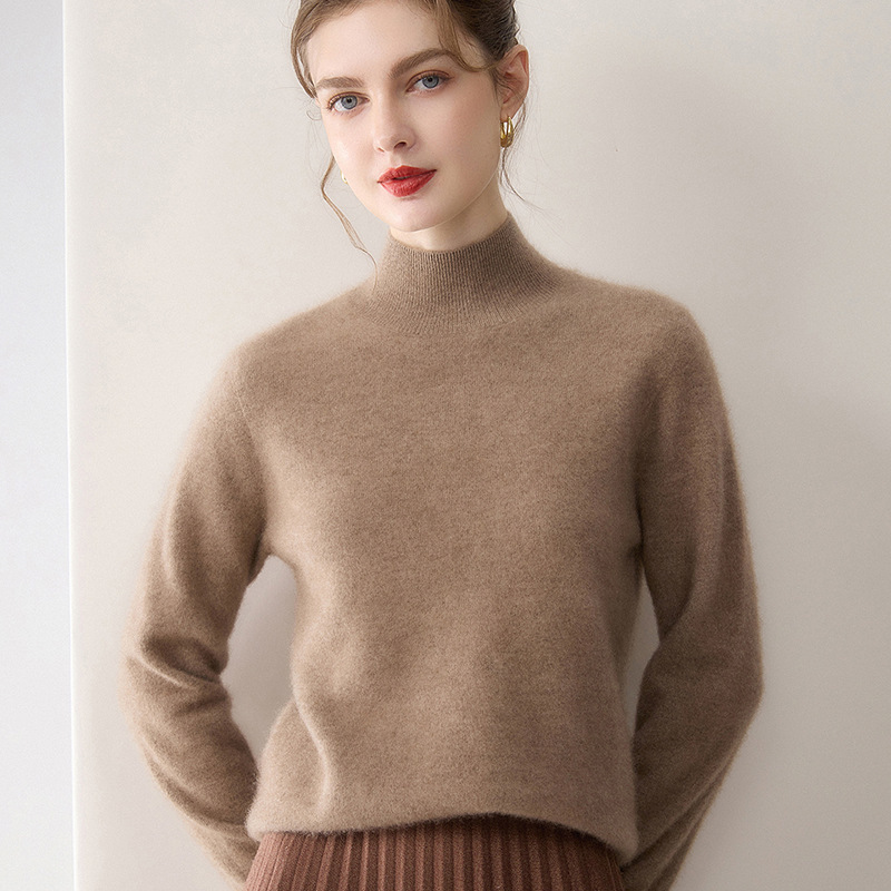 100 Pure Cashmere Basic Knitted Bottoming Shirt for Women Long-Sleeved Half Turtleneck Loose Pullover Soft and Waxy Comfortable Sweater