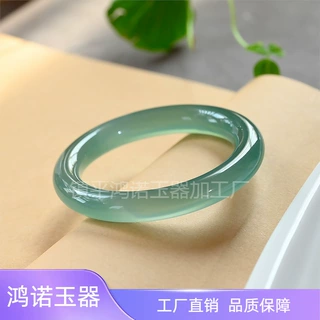 冰种油青色玉髓圆条手镯冰透青绿玛瑙胖圆条远山黛玉髓玛瑙美人镯