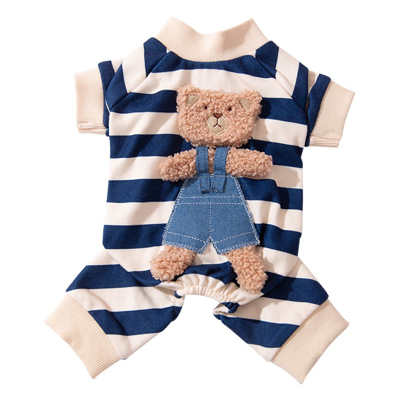 Lindo oso rayas de cuatro patas ropa para el hogar Gato Azul muñeca de tela gato primavera y otoño gatito fino leche perro mascota ropa de gato