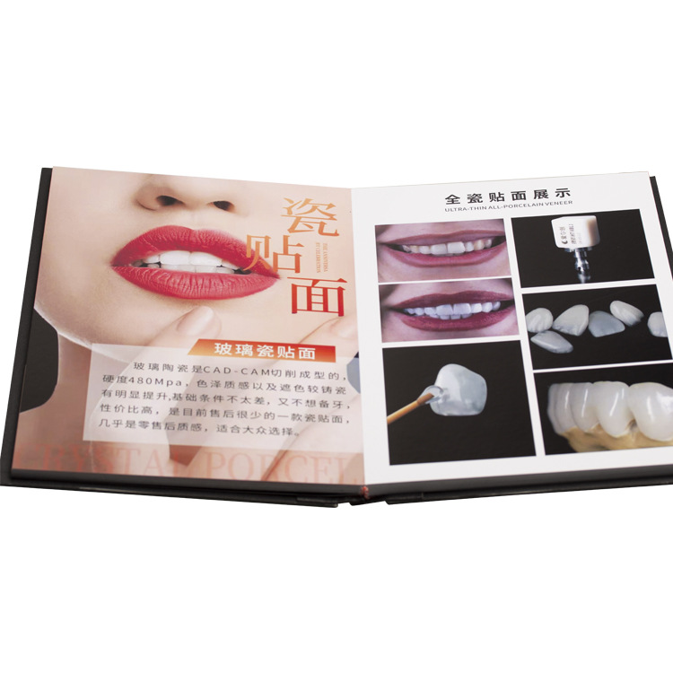 Los dientes de chapa de cerámica de cristal álbum de exhibición material dental consumibles promocionales diente comunicación álbum