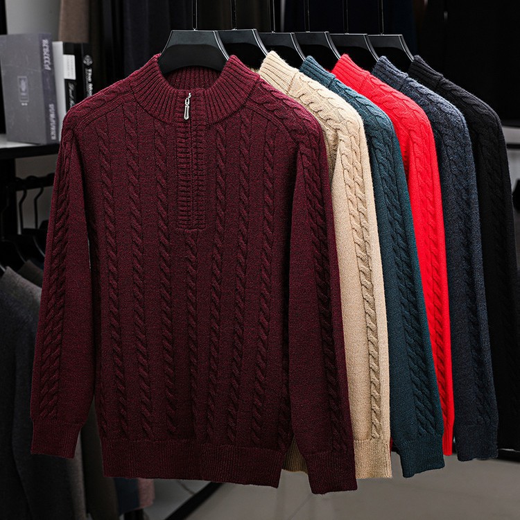 Suéter de Punto con Media Cremallera para Hombre de Acrílico y Poliéster, Cálido y Elástico, para Otoño e Invierno