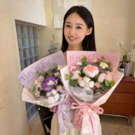 母亲节礼物编织毛线花康乃馨玫瑰花束成品送妈妈婆婆仿真花手工