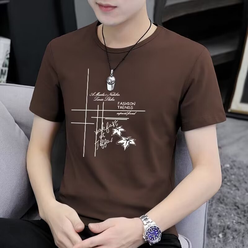 New Printed Short-sleeved T-shirt Men's Korean-style Base Shirt Fashionable Summer Middle-aged and Elderly Clothes Cross-border Foreign Trade