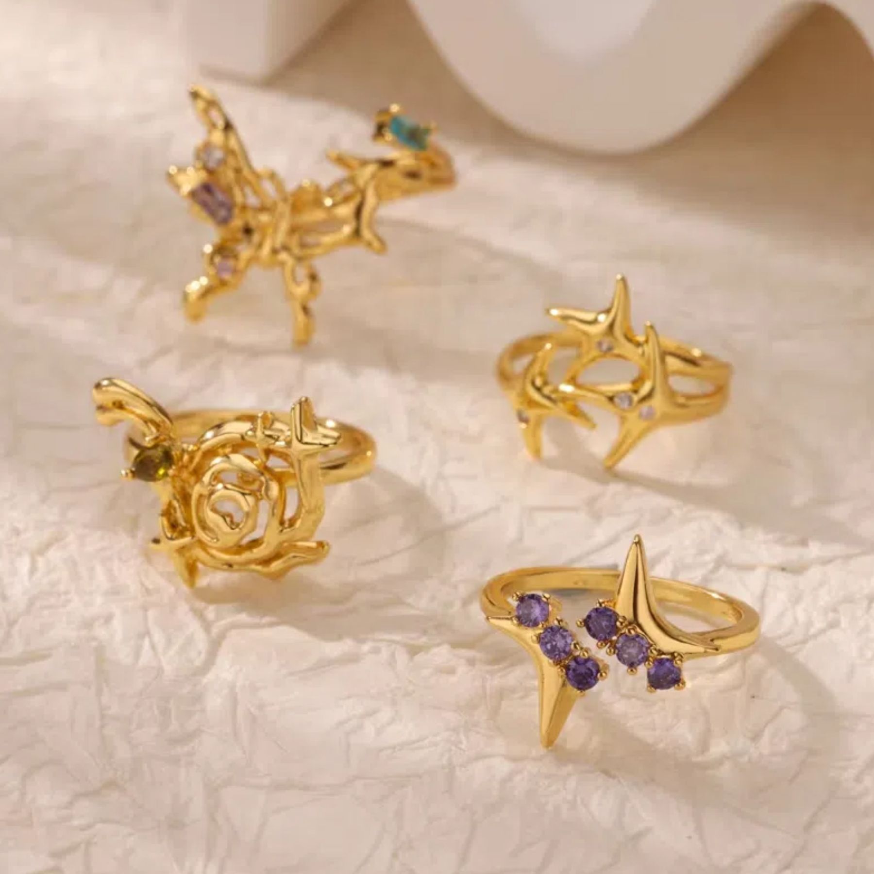 6g Weight Open Rings Classification Adjustable, One Size Ring Size 1 Piece Quantity Daily, Street Occasion Copper Material Star, Flower Pattern All Seasons Season Women's Gender Elegant, Lady Style Wholesale Jewelry Elegant Lady Star Flower Copper Open Rings 无