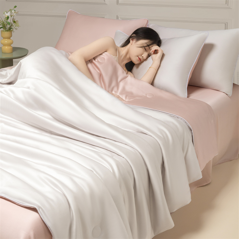 Colcha de verano de seda de hielo lavada pieza única 2025 nueva versión de verano Colcha fresca de verano Colcha de aire acondicionado fresco simple Juego de cuatro piezas Lavable a máquina