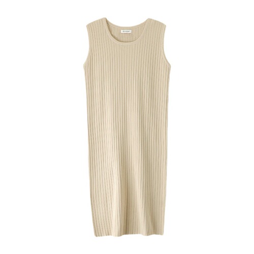 Women's Spring Summer Long-Sleeve Knit Backless Dress, Round Neck Loose Fitting Base Layer Dress with Innerwear