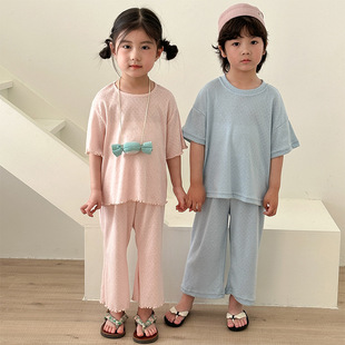 Brother and sister suit children's pajamas summer thin a mesh for boys and girls 2025 new baby short sleeve home clothes