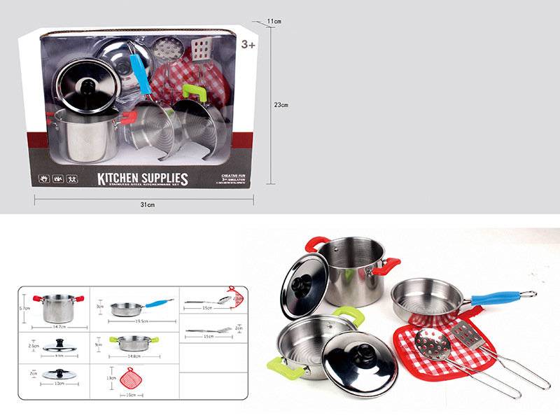 Children play house mini kitchen toy game role play stainless steel simulation tableware kitchenware suit