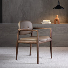 輕奢實木餐椅侘寂風意大利設計師款意式家用榫卯帶高檔簡約扶手椅