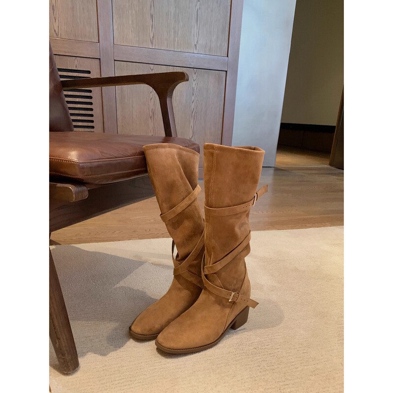 In Stock, Ships Instantly! Grape Mom's Same Style, 7cm Height-Increasing, Long-Leg Effect, Round-Toe, Cross-Strap, Chunky Heel, Knight Boots, High Boots In Stock, Ships Instantly! Grape Mom's Same Style, 7cm Height-Increasing, Long-Leg Effect, Round-Toe, Cross-Strap, Chunky Heel, Knight Boots, High Boots