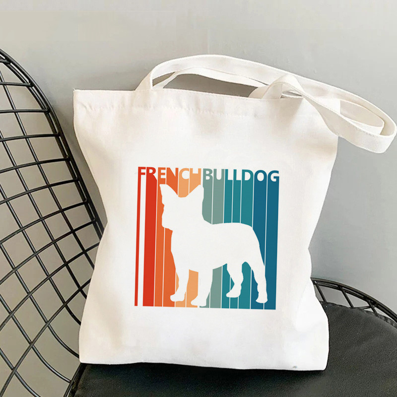 Comercio exterior transfronterizo Bulldog francés impresión bolsa de lona Haraku bolsa de compras portátil de hombro en stock