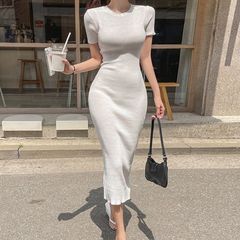 韓国系chic夏のフランス式の優雅な気質の修身はやせています。