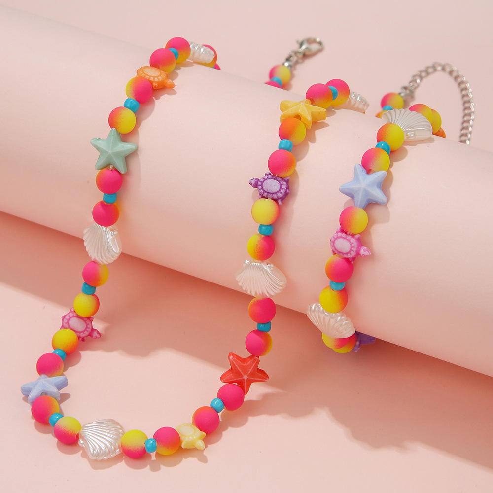 Fashion Starfish Shell Arylic Beaded Girlu0027S Necklace 1 Set