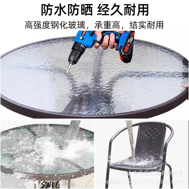 Mesas y sillas de exterior con paraguas y sillas de mimbre Sillas de exterior de tres piezas Balcón de ocio al aire libre Mesa de centro pequeña Mesa y sillas de patio de hierro forjado