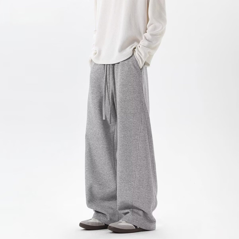 American-Style Heavyweight Curved Hem Sweatpants for Men, Autumn Trendy Brand Spliced Wide-Leg Sports Pants, Retro Drape Versatile Casual Pants