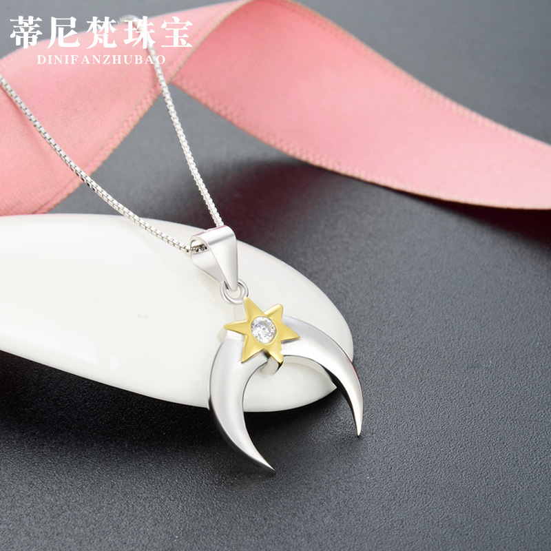 Venta al por mayor de las mujeres populares estrella Luna accesorios colgante estilo simple cadena clavícula estilo japonés y coreano s925 plata ZIRCON collar