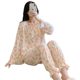 Spring and Autumn Day Cotton Silk Pajamas Women's Long-sleeved Thin Cotton Silk Suit Korean-style Artificial Cotton Loose Home Clothes Plus Size