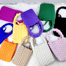 新款东大门糖果色包包女小众设计针织菠萝包手提包手拎包厂家批发