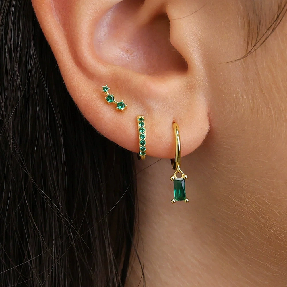 Rectangular earrings, fashionable trend set with zircon, Amazon, 14 carat, micro incrustation, ear protection