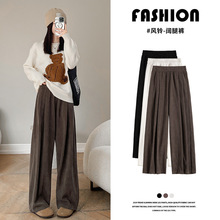 咖色灯芯绒阔腿裤女2025新款春秋窄版小个子垂感休闲雪尼尔直筒裤