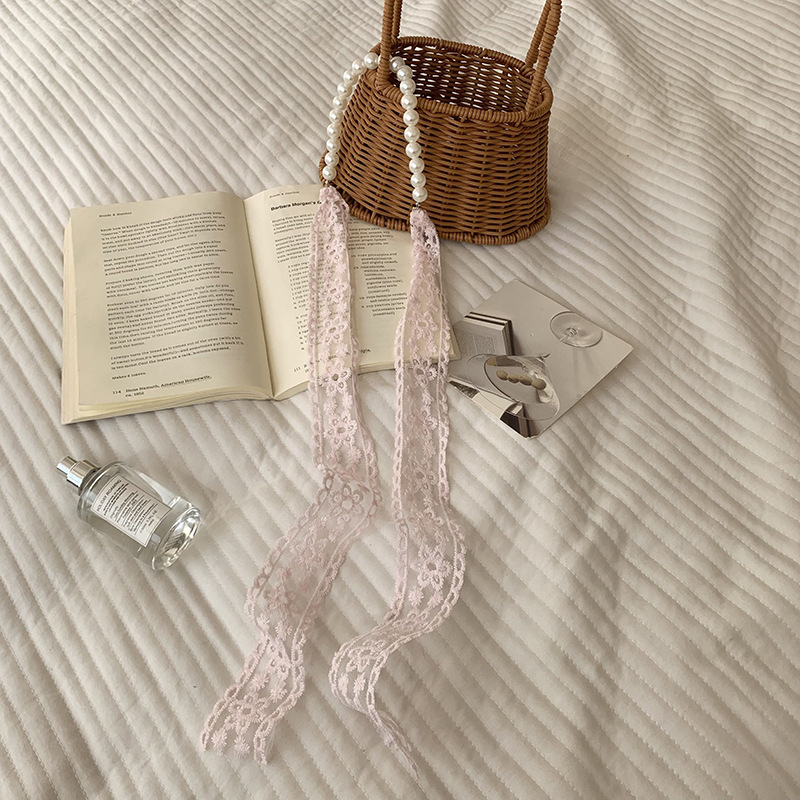 Pañuelo de seda de encaje, bolso tejido de alta calidad, regalo de mano de perlas, collar de perlas, bufanda de cadena de clavícula