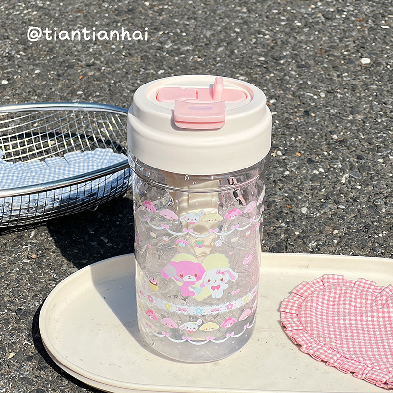 インかわいい高見えウォーターカップストロー女の子プラスチックカップシンプルな学生新しい高温耐性ティーセパレーター付き|undefined