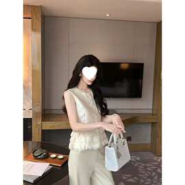 重工缎面马甲背心女时尚气质收腰上衣春夏新款图片色其他绵羊绒