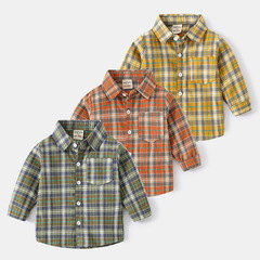 Men's Checkered Shirt Korean Style Children's Clothing Spring and Autumn Baby Long Sleeve Shirt Children's Casual Top One-Time Shipping Trendy