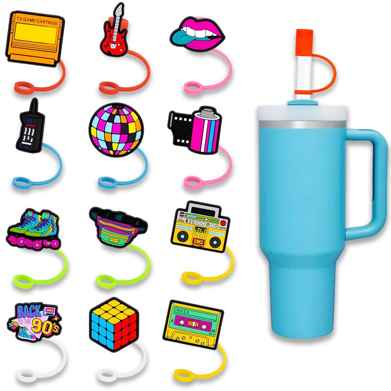 90s Straw Cover Silicone for Tumblers Birthday Party Supplies Gift Decorations 10mm Drinking