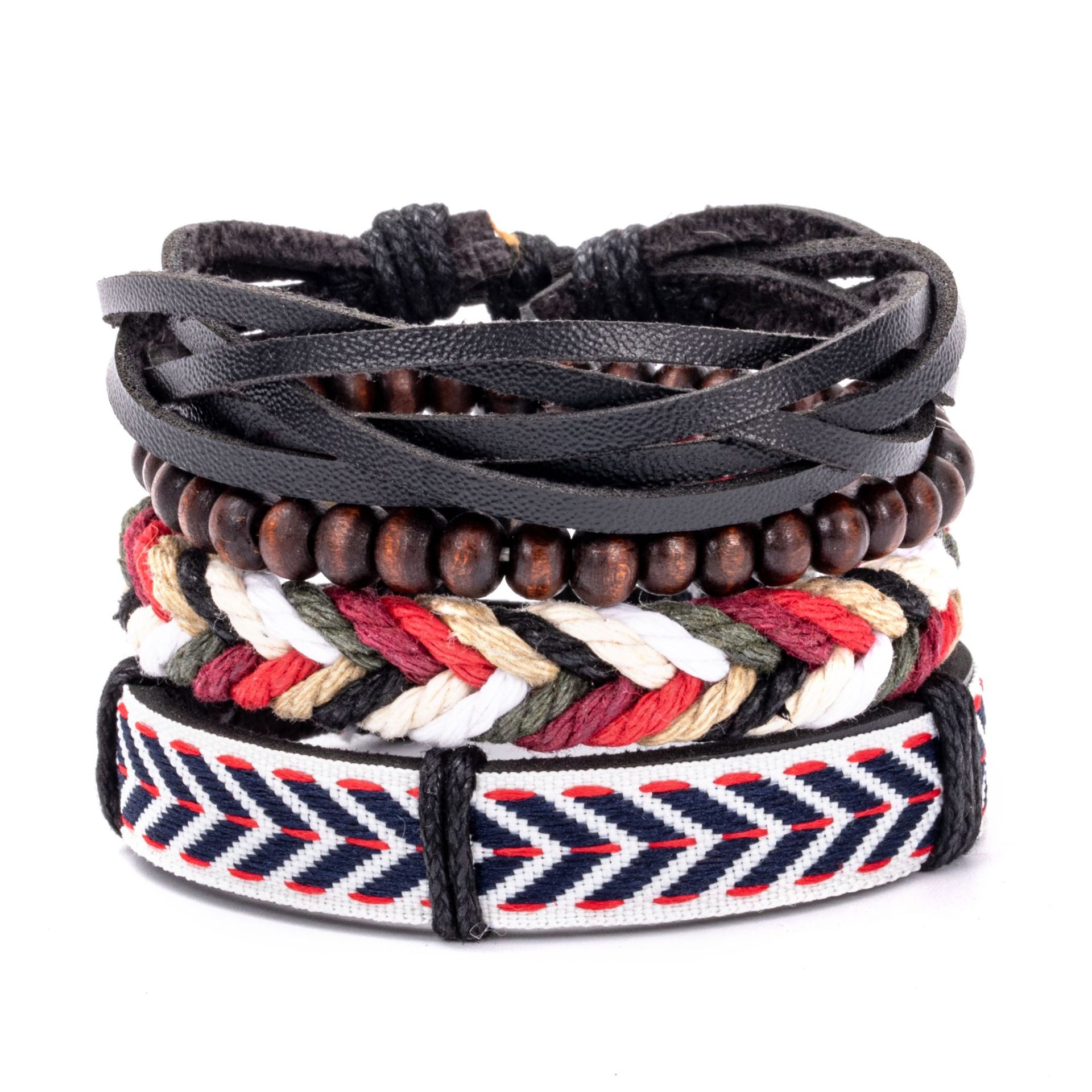 Bracelets Classification Retro Bohemian Multicolor Pu Leather Alloy Beaded Braid Unisex Bracelets