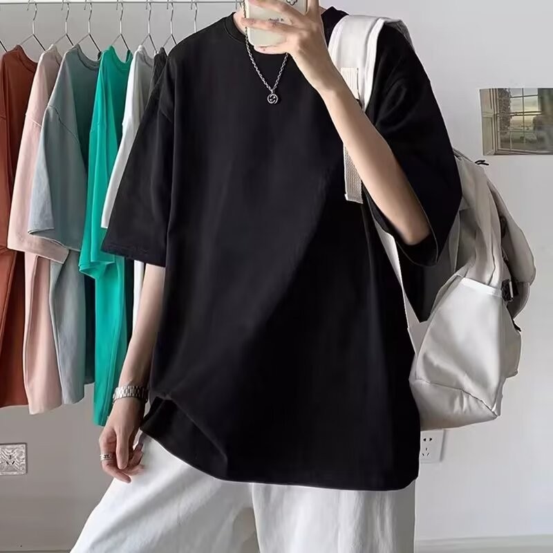 Carta de manga corta de los hombres de verano ins Marca de moda Hong Kong estilo camiseta suelta simple ropa de todo fósforo estilo Harajuku moda media manga