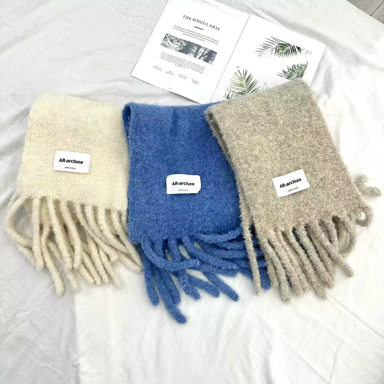 Woolen keep warm demi-season scarf with tassels, colored knitted cloak, increased thickness