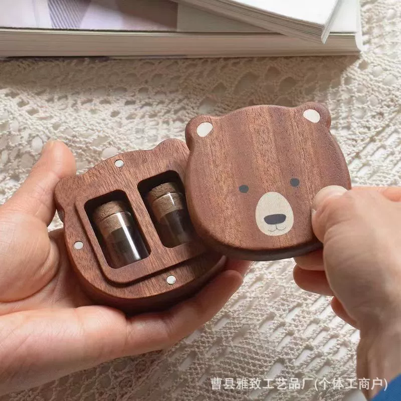 Деревянная шкатулка для детских зубов цвета ореха, шкатулка для хранения волос новорожденного, детская шкатулка для зубов в форме медведя, деревянная шкатулка для детских зубов