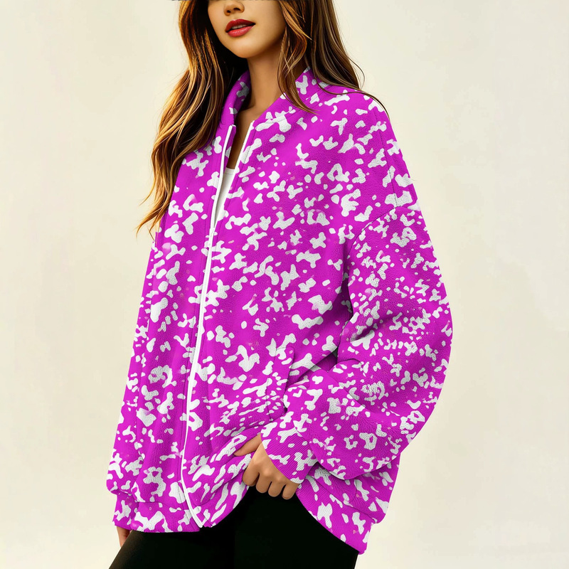 Cross-border bestseller 1688 source factory purple cow print velvet jacket for women, loose and versatile zip-up cardigan sweatshirt Cross-border bestseller 1688 source factory purple cow print velvet jacket for women, loose and versatile zip-up cardigan sweatshirt