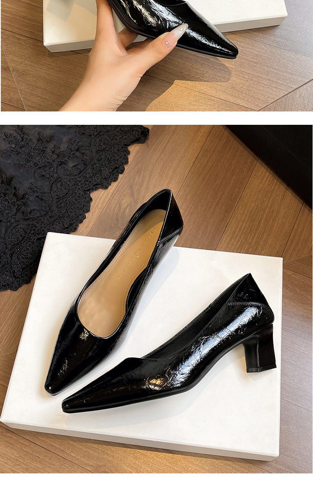 Giày cao gót nữ mũi vuông gót thô 3–6 cm kiểu Pháp thanh lịch, đế cao su, đi làm dự tiệc — Màu cà phê, Màu trắng ngà, màu đen chi tiết 13